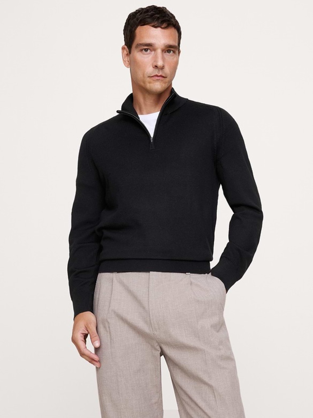 Banana Republic Men’s L Black 100% Merino Wool Quarter Zip Sweater